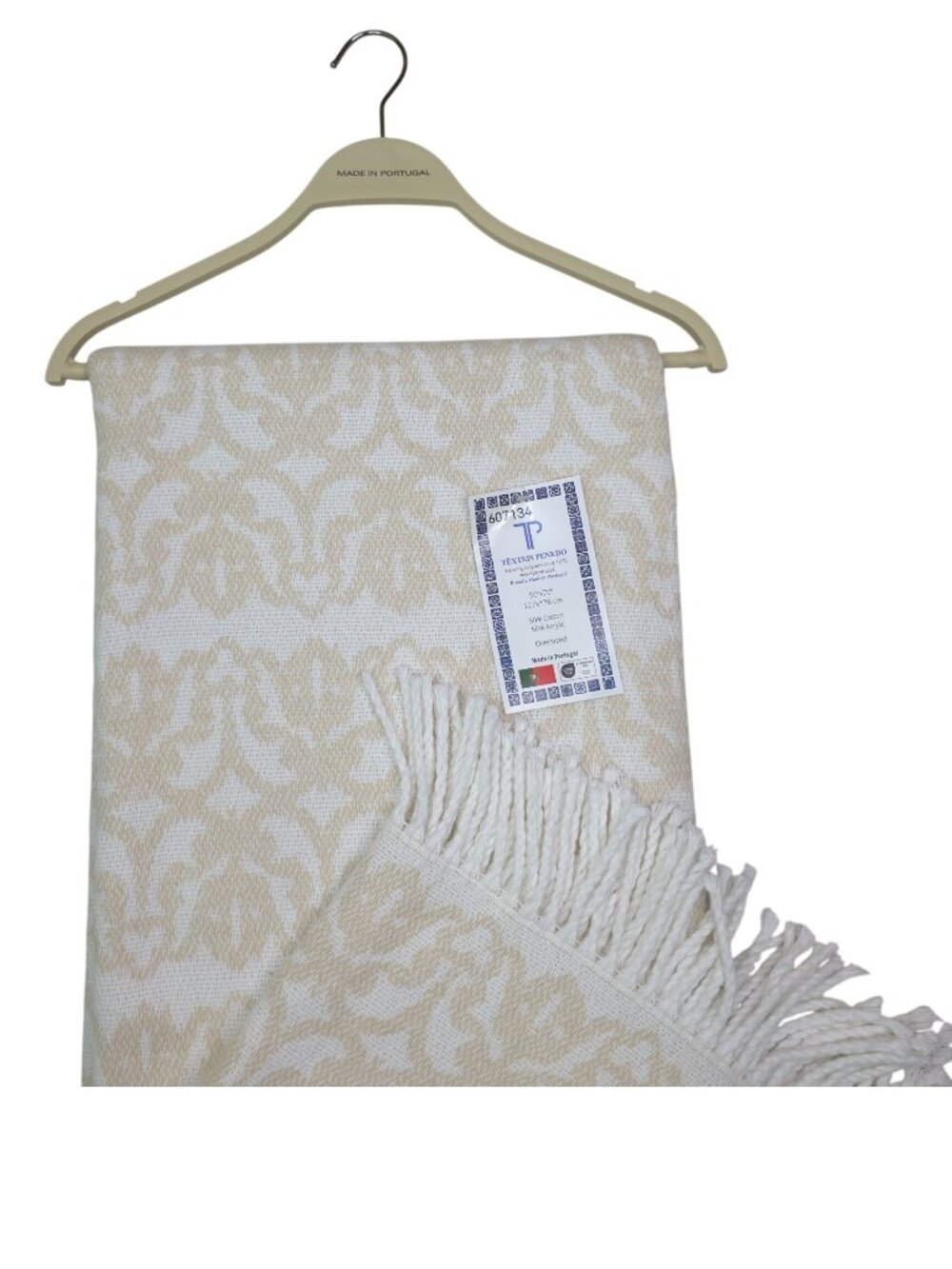 Téxteis Penedo Portugal Oversized Jacquard Throw Blanket 50"x70" Beige & White